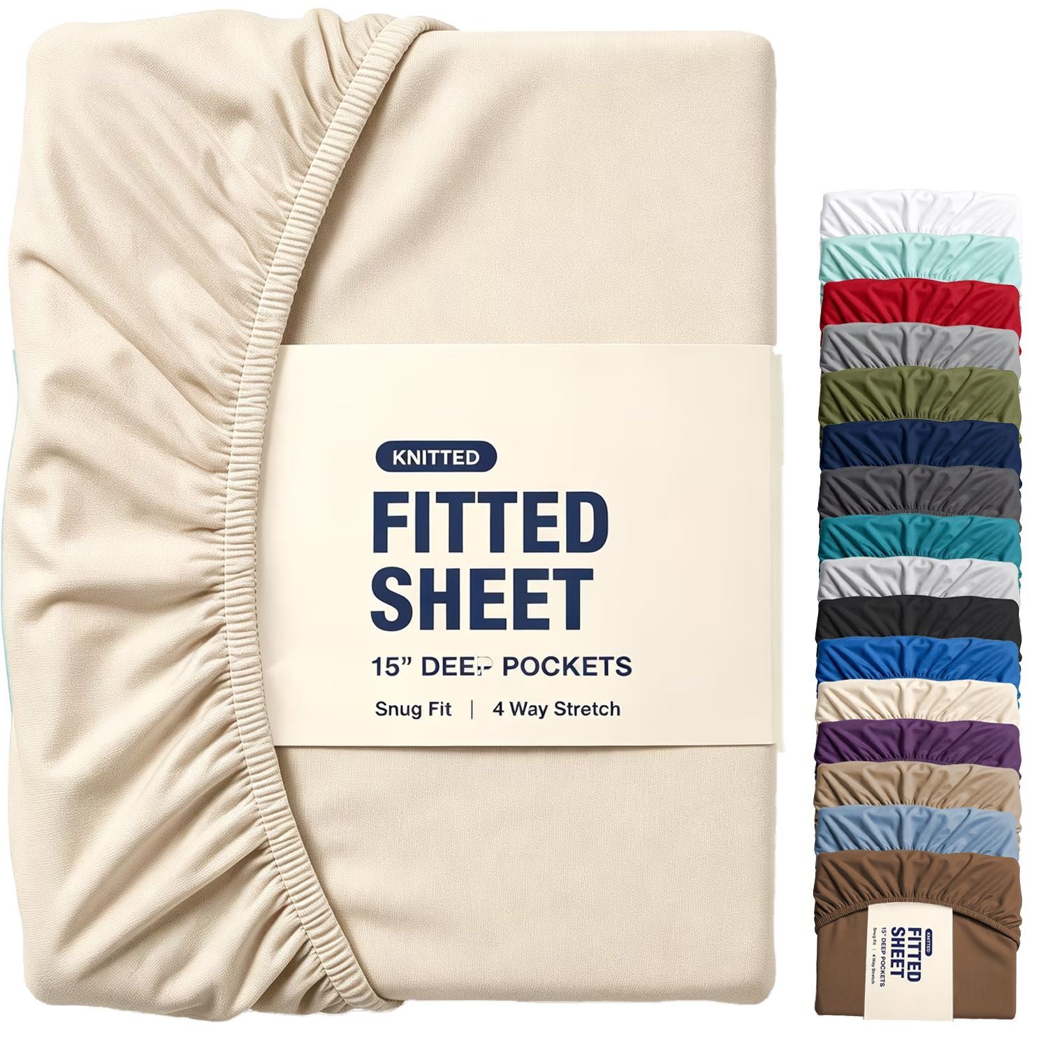 Hotel Quality Fitted Sheet - 1 Piece Fitted Sheet -Breathable Bedding - Wrinkle, Fade, Stain Resistant- 16inch/40cm Deep Pocket Fitted Bed Sheet-Wrinkle and Fade Resistant,(Cream White,Single)